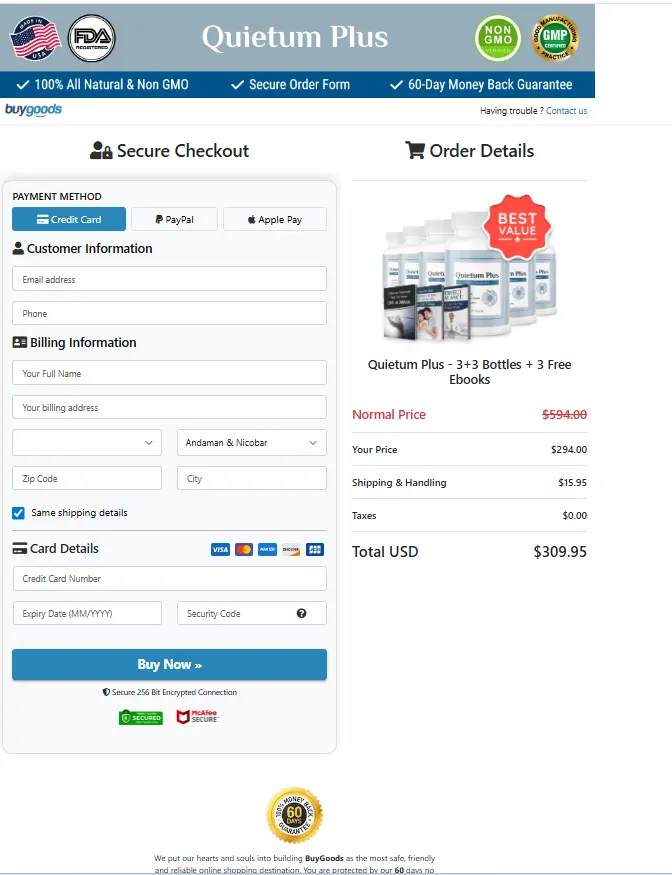 Quietum Plus Secure Checkout page